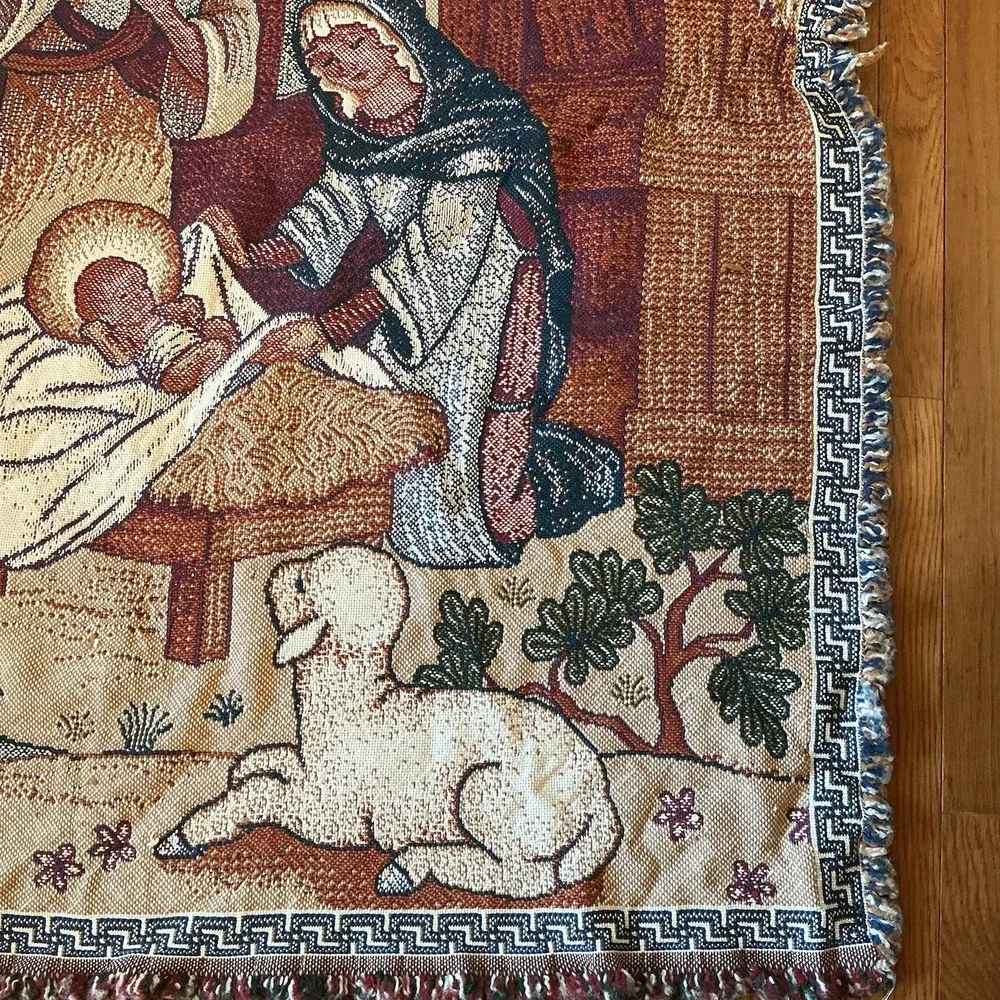 Nativity Throw Blanket 58x52 Christmas Bethlehem Jesus Woven Tapestry Religious